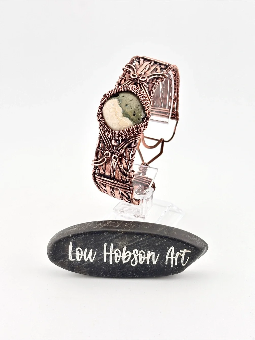 HANDMADE Jasper Wire Wrapped Copper Statement Bracelet, Unisex Jewelry Gift